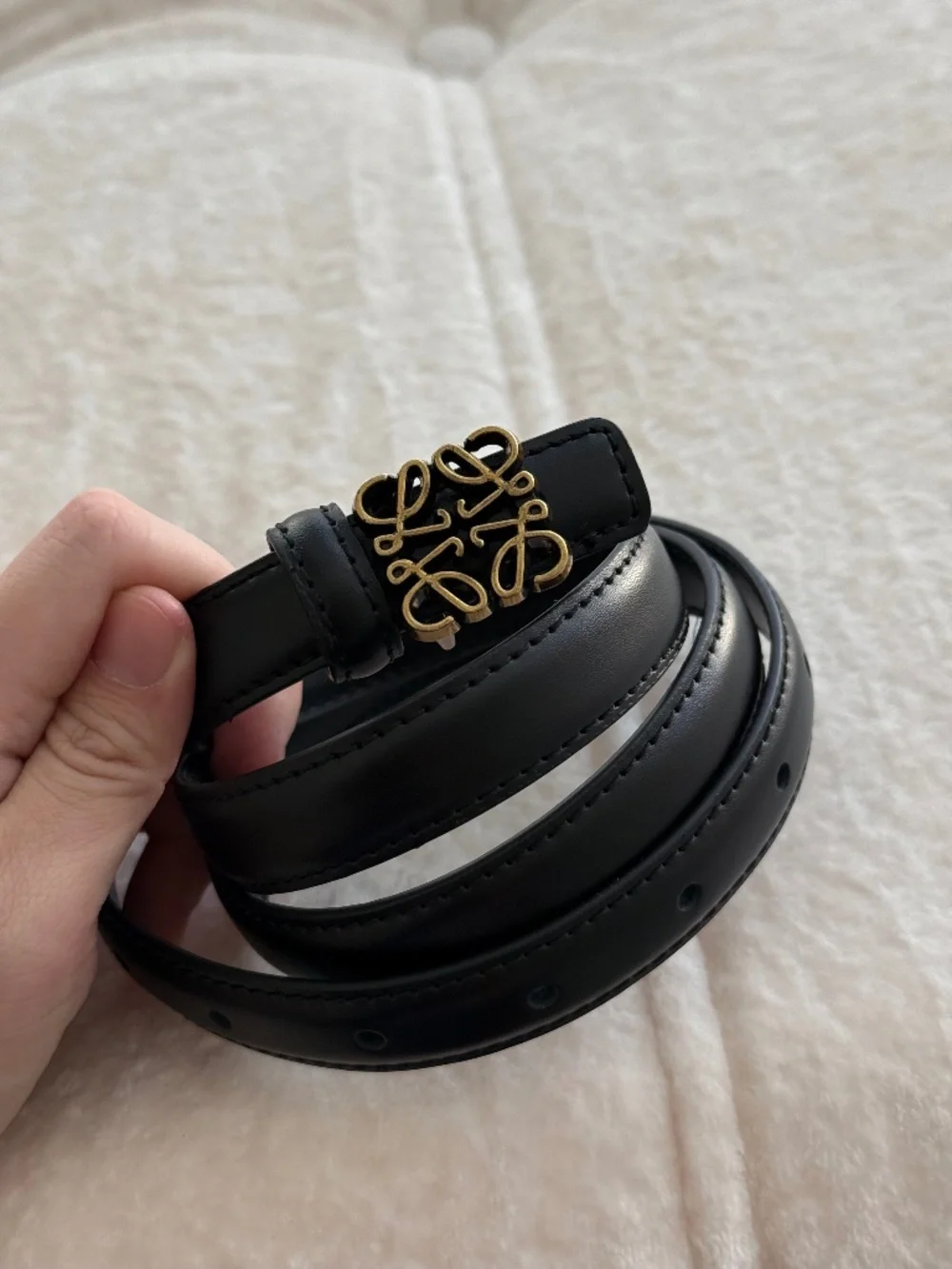 Loewe Black Leather Anagram Logo Belt